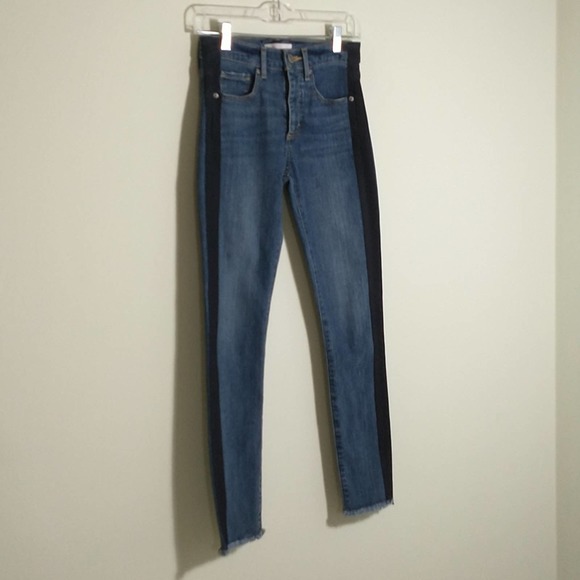 Loft High waist Medium wash raw  frayed Hem Skinny Jeans with side stripe sz: 24 - Picture 6 of 14